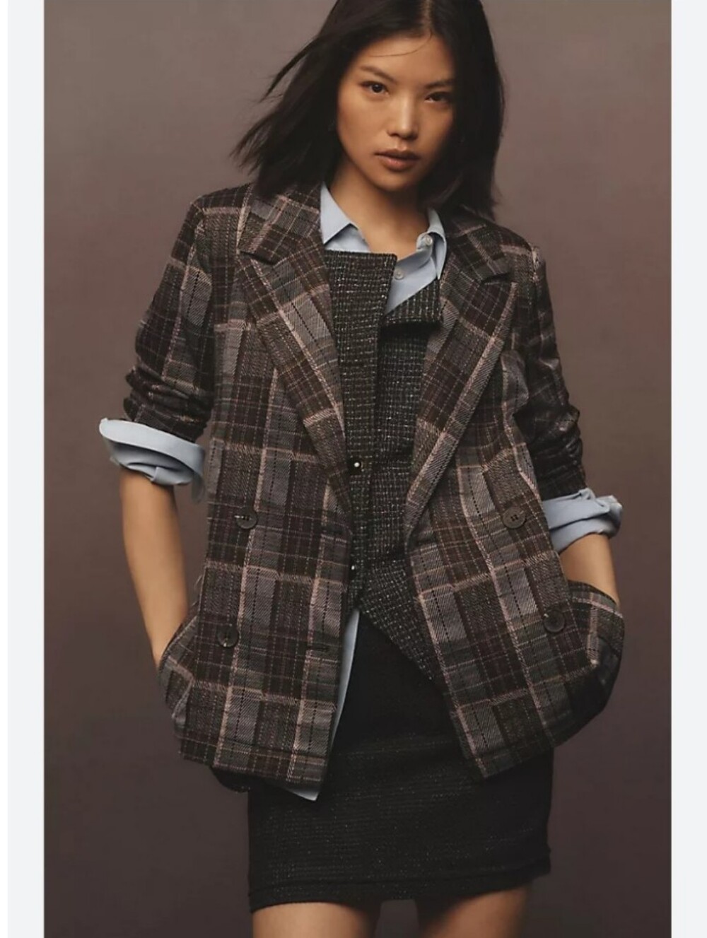 Avec Les Filles Plaid Relaxed Blazer Jacket Size XS